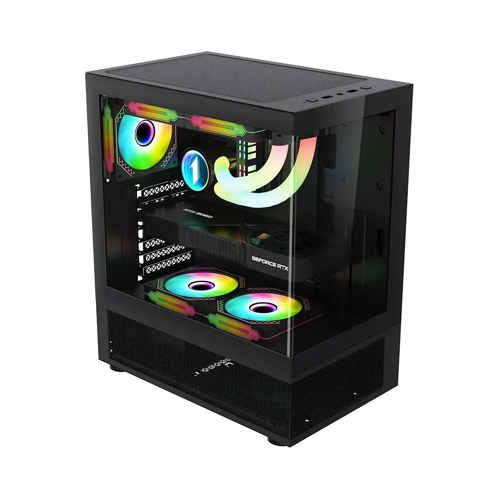 1stPlayer carcasă ATX - MIKU Mi7-A neagră - Ventilatoare inversate incluse - image 1
