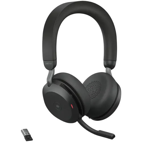 JABRA EVOLVE2 75, Link380a MS Stereo Stand Black, EVOLVE2 75 headset Black MS, Link 380 BT adapter USB-A MS, EVOLVE2 75 Deskstand USB-A,1.2m USB-C to USB-A cable, carry pouch, warranty and warning (safety leaflets)