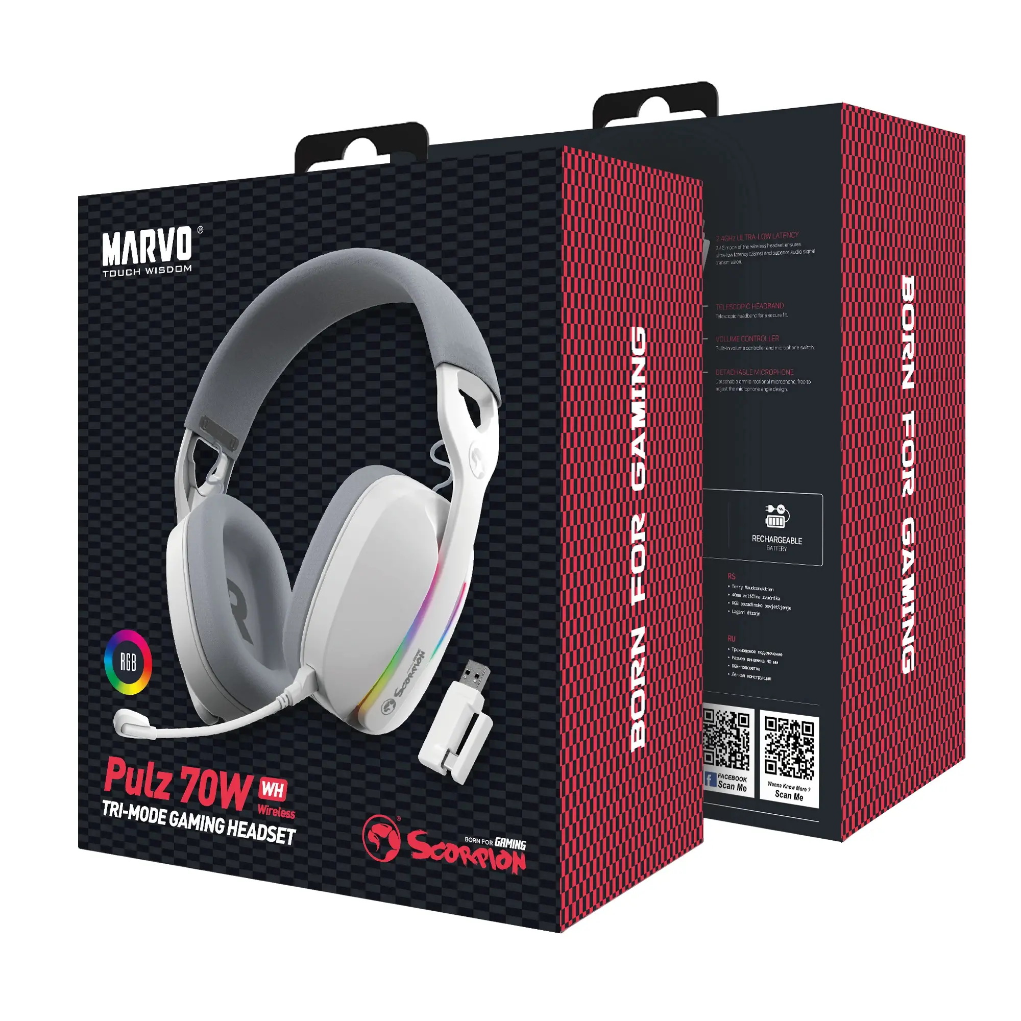Marvo безжични геймърски слушалки Gaming Headphones Pulz 70W WH - Bluetooth, 2.4G - MARVO-HG9086W-WH - image 9