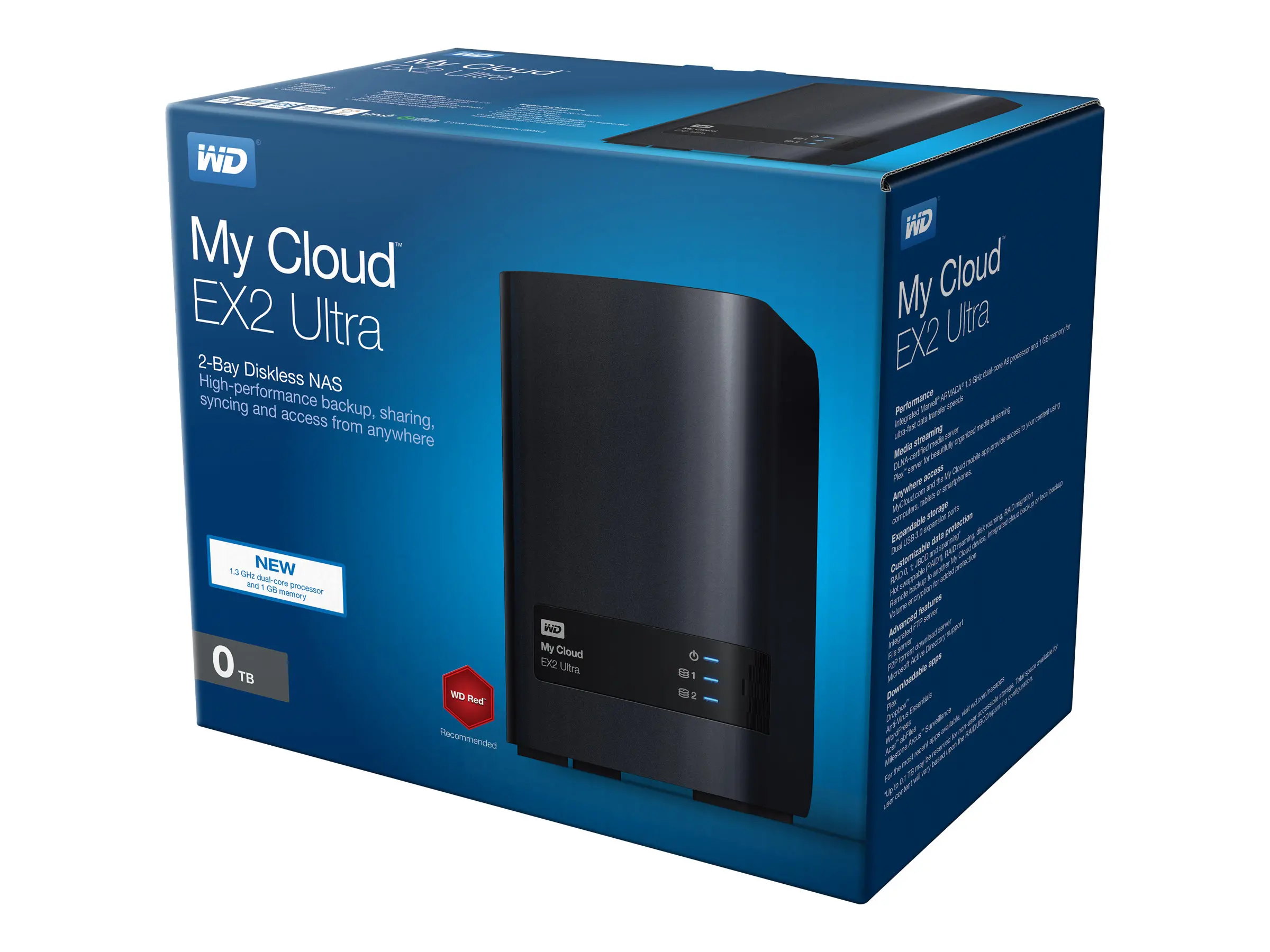 WD My Cloud EX2 Ultra NAS 0TB personal cloud storage case 2-bay Dual Gigabit Ethernet 1.3GHz CPU DNLA RAID1 NAS RTL