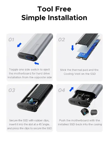 Orico външна кутия за диск Storage - Case - M.2 NVMe/SATA M/B key - USB3.1 Type-C/A, Silicone Protective Case, 10Gbps - AXM2S-G2-V1-GY-BP - image 10