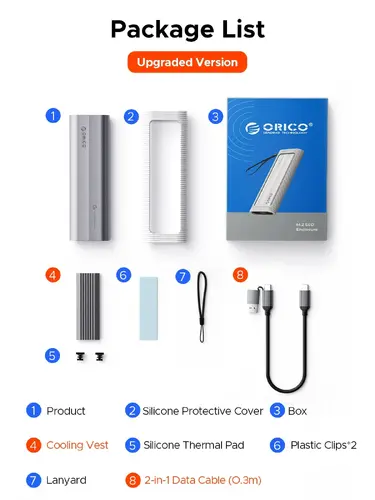 Orico външна кутия за диск Storage - Case - M.2 NVMe/SATA M/B key - USB3.1 Type-C/A, Silicone Protective Case, 10Gbps - AXM2S-G2-V1-GY-BP - image 11