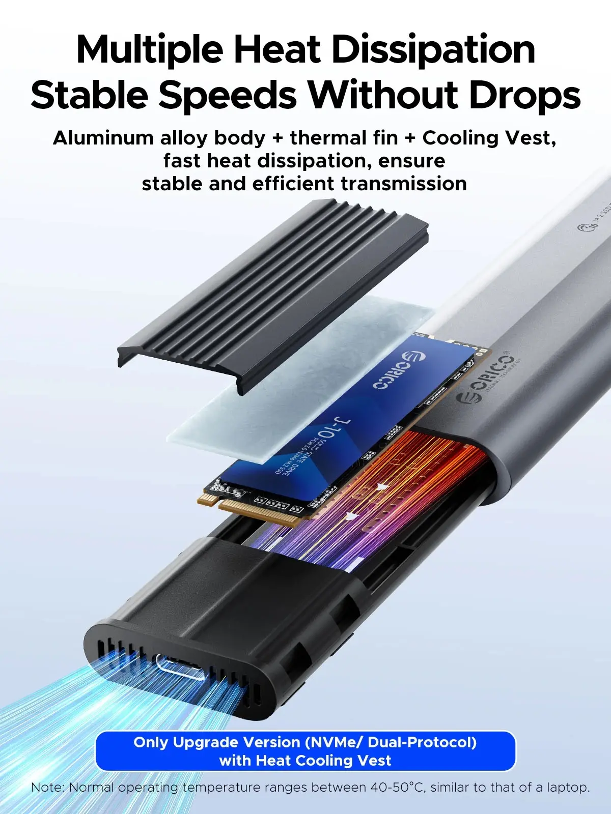 Orico външна кутия за диск Storage - Case - M.2 NVMe/SATA M/B key - USB3.1 Type-C/A, Silicone Protective Case, 10Gbps - AXM2S-G2-V1-GY-BP - image 4