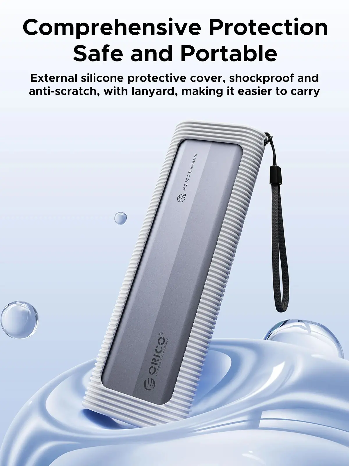 Orico външна кутия за диск Storage - Case - M.2 NVMe/SATA M/B key - USB3.1 Type-C, Silicone Protective Case, 10Gbps - AXM2S-G2-GY-BP - image 9