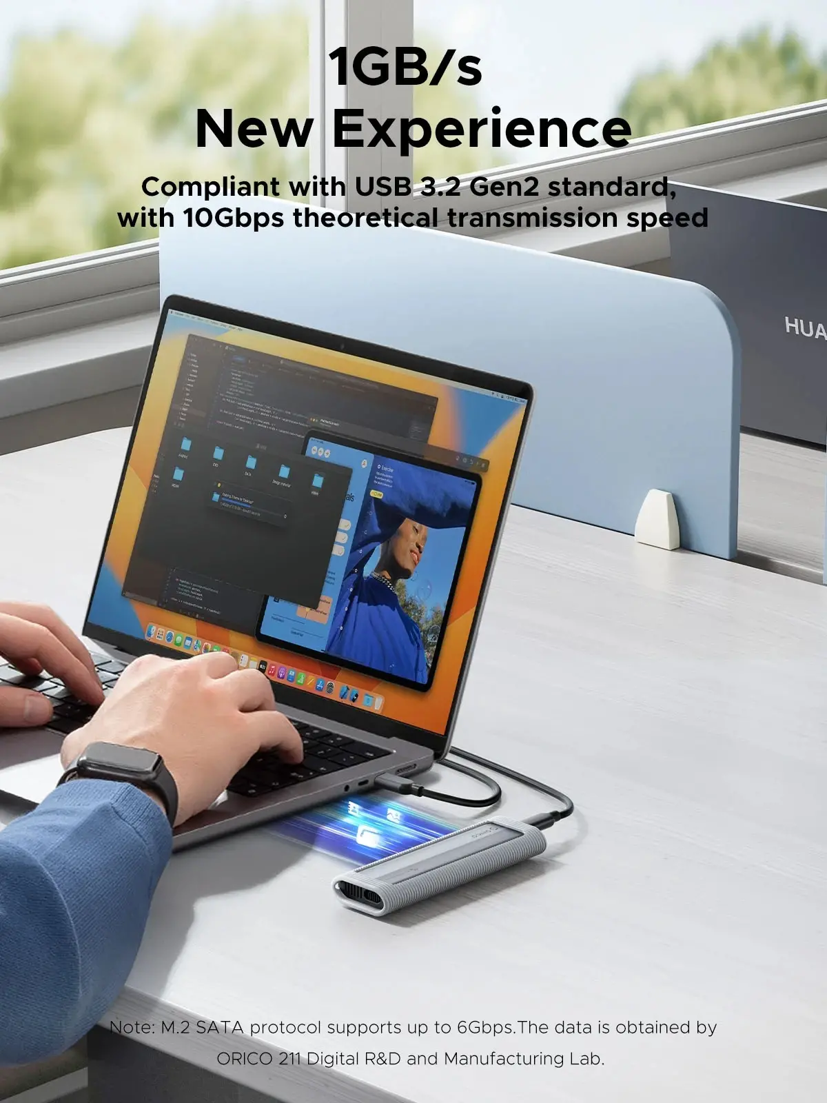 Orico външна кутия за диск Storage - Case - M.2 NVMe M-key 10 Gbps, Silicone Protective Case, USB-C/A - AXM2-G2-V1-GY - image 3