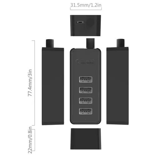Orico hub USB2.0 HUB cu 4 porturi - intrare USB/Micro USB, negru - W5P-U2-100-BK-EP - 3