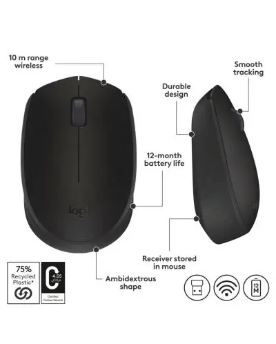 МИШКА LOGITECH M171 - RF Wireless, Alkaline - Wireless / Безжична - Black - PN 910-004424 - image 5