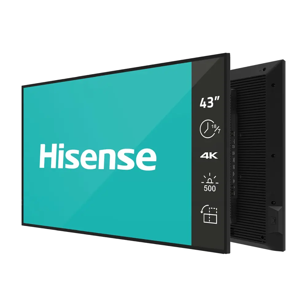 Широкоформатен дисплей, Hisense Digital Signage 43" GM series, 18/7. 4k, DLED, 60Hz, 500 nit, 1200:1, 8 ms, WiFi, BT 5.1, LAN, Android 11, VESA 300x300, Anti-glare, Black