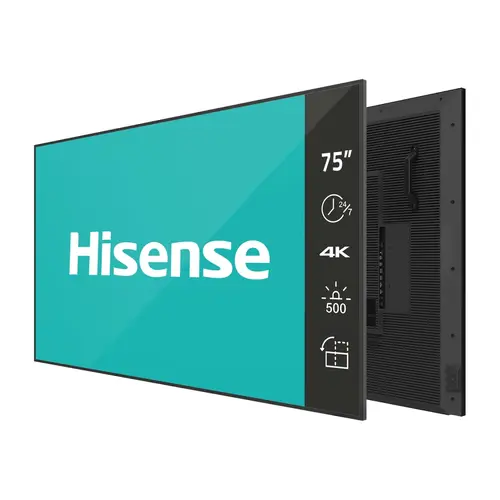 Широкоформатен дисплей, Hisense Digital Signage 75" DM series ; 24/7, 4K, 500 nit, 8ms, 1200:1, Auto Brightness, WiFi, BT 5.1, LAN, Android 11, VESA 600x400, Anti-glare