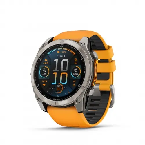 Garmin FĒNIX® 8 - 51 мм, AMOLED - FĒNIX® 8 - 51 мм, AMOLED, Sapphire - Titanium с Spark Orange/Graphite силиконова каишка 010-02905-11