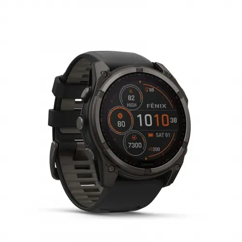 Garmin FĒNIX® 8 - 51 мм, SOLAR - fēnix 8 – 51 мм Solar, Sapphire - Carbon Gray DLC Titanium с Black/Pebble Gray силиконова каишка 010-02907-11 - image 2