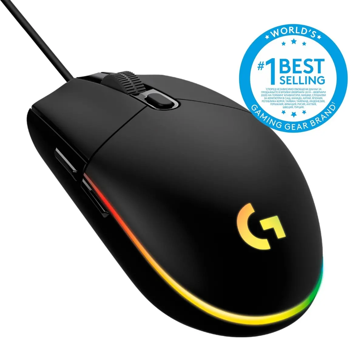 ГЕЙМЪРСКА МИШКА LOGITECH G102 LIGHTSYNC - Дясна ръка - USB Тип-A, 8000 DPI - Black - PN 910-005823 - image 3