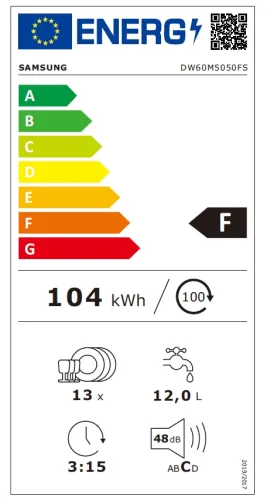 Съдомиялна машина, Samsung DW60M5050FS/EC,  Dishwasher, 60cm, Energy Efficiency F, Capacity 13 p/s, 12l, large display, 48dB, Look Inox - image 10