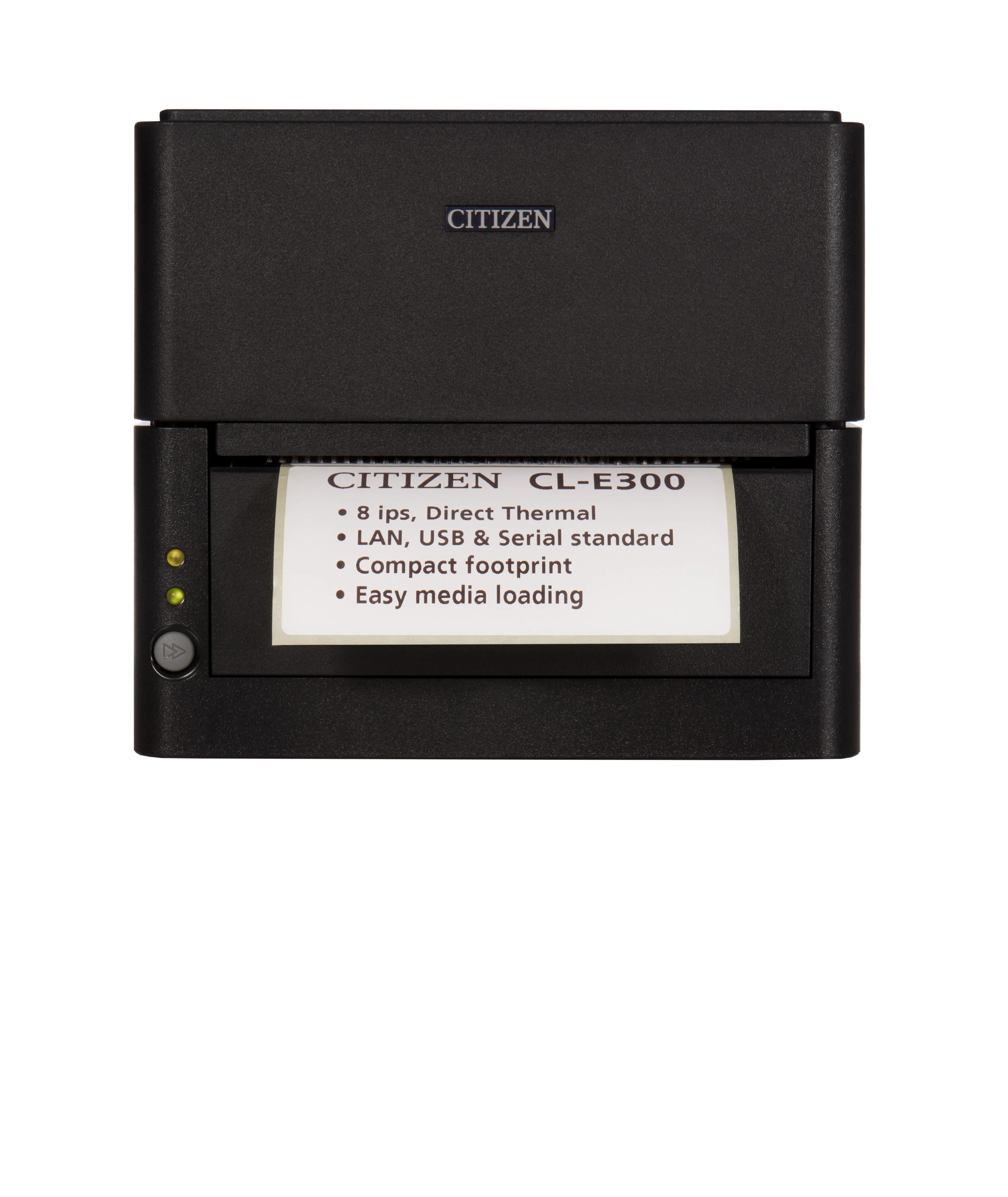 Етикетен принтер, Citizen Label Desktop printer CL-E300 Direct thermal Print Speed 200mm/s, Print Width(max.) 4"(104 mm)/ Media Width (min-max) 1"- 5"(25.4-118.1 mm)/ Roll Size(max) 5"(125 mm), Core Size 1" (25mm), Resol.203dpi/ Interface USB/RS-232/LAN EN Plug(EU) Black - image 4