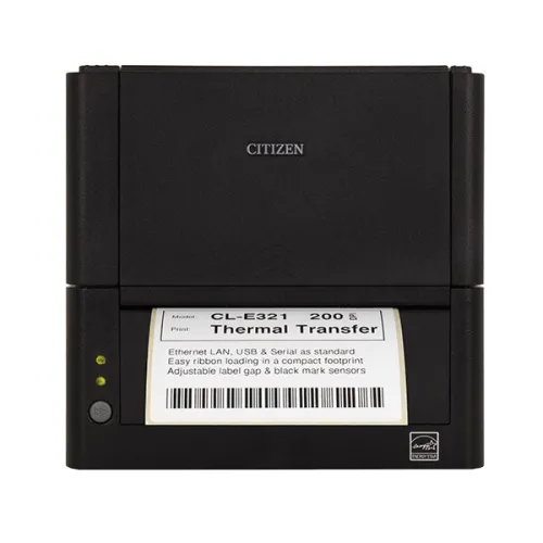 Етикетен принтер, Citizen Label Desktop printer CL-E321 Thermal Transfer+Direct Print Speed 200mm/s, Print Width(max.)4"(104 mm)/Media Width(min-max)1"- 5"(25.4-118.1 mm)/Roll Size(max)5"(125 mm), Core Size 1"(25mm),Resol.203dpi/Interface USB/RS-232/LAN EN Plug(EU) Black - image 3