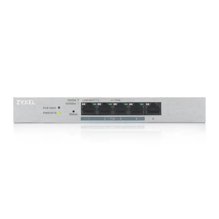 Comutator, ZyXEL GS1200-5HPv2, 5 porturi Gigabit PoE+ webmanaged Switch, 4x PoE, 60 Watt - image 1