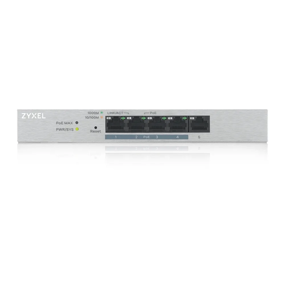 Комутатор, ZyXEL GS1200-5HPv2, 5 Port Gigabit PoE+ webmanaged Switch, 4x PoE, 60 Watt - image 1