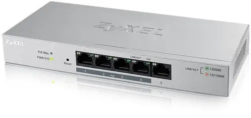 Комутатор, ZyXEL GS1200-5HPv2, 5 Port Gigabit PoE+ webmanaged Switch, 4x PoE, 60 Watt - image 1