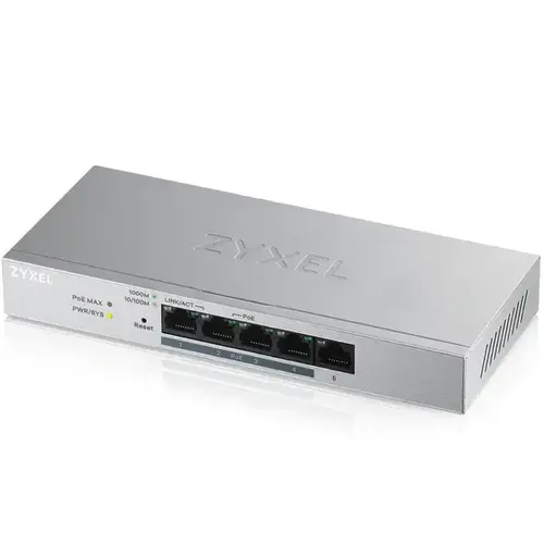 Comutator, ZyXEL GS1200-5HPv2, 5 porturi Gigabit PoE+ webmanaged Switch, 4x PoE, 60 Watt - 1