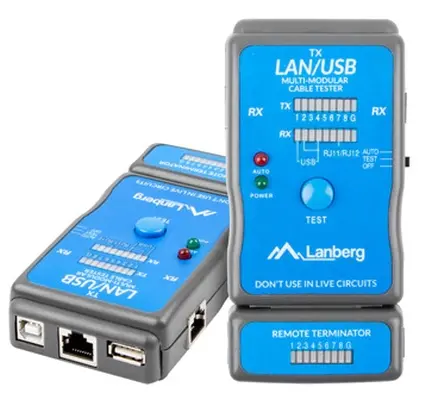 Εργαλείο, Lanberg tester καλωδίων για καλωδιώσεις με τερματισμό RJ-45, RJ-11, USB - 1