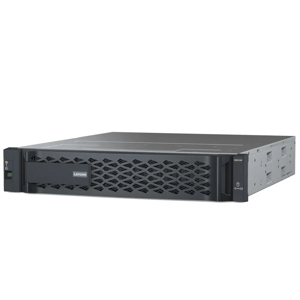 Сторидж, Lenovo ThinkSystem DM5100F All Flash Array SAN Only, 2U NVMe Chassis, 2xDM5100F NVMe Controller 64GB, 2x12TB (6x1.9TB NVMe Non-SED) Drive Pack, 2xHIC 10/25Gb iSCSI 4-ports, Foundation 3Y YDYD