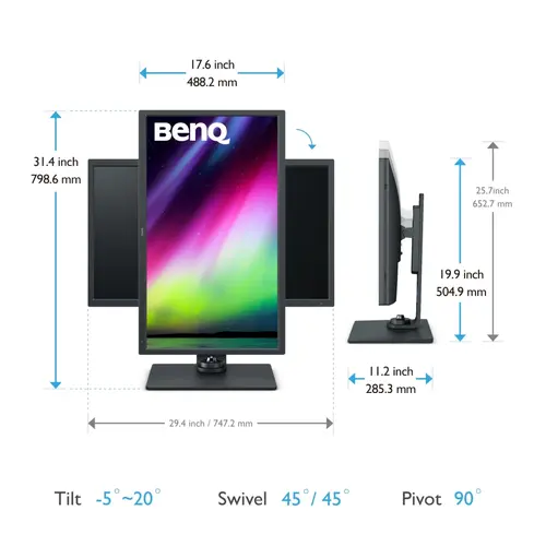Монитор, BenQ SW321C 32" IPS, 5ms (GtG), 3840x2160 4K, Photographer Monitor, 99.9% AdobeRGB, 95% P3, 100% sRGB, HDR10/HLG&24/25/30p, AQCOLOR, PColor Sync, Puck G2, 1000:1, 16 bit 3D-LUT, 250 cd/m2, HDMI x2, DP,USB Type-C PD60W, USB 3.1Hub, CardReader, HAdj.150mm - image 6