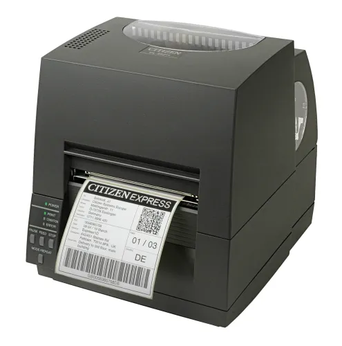 Етикетен принтер, Citizen Label Industrial printer CL-S621II Thermal Transfer+Direct Print Speed 150mm/s, Print Width 4"(104mm)/Media Width min-max (25.4-118.1mm)/Roll Size max 125mm, Ext. diam.200mm, Core Size 25mm, Resol.203dpi/Interf.USB/RS-232+Opt.card/Plug (EU) Black