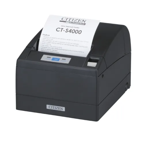 POS принтер, Citizen POS printer CT-S4000 Direct thermal Print Speed 150mm/s, Print Widht 104mm/Media Width (min-max)80/82.5/112 or 112mm/Emul.Lang.ESC/POS/Media type Receipt paper/Reliability 100mln.pulses/100km/1mln.cuts/Resol.203dpi/Interface USB/EN Plug(EU) Black