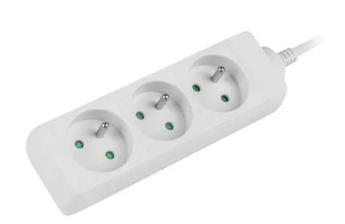 Разклонител, Lanberg power strip 1.5m, 3 sockets, french quality-grade copper cable, white