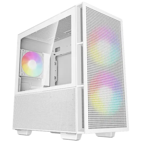 DeepCool CH360 DIGITAL WH, Mini Tower, Mini-ITX/Micro-ATX, 1x USB3.0, 1x Audio, 1x Type-C, Pre-Installed 2x140mm ARGB Fans + 1x120 ARGB Fan, Tempered Glass, GPU Support Arm, White, R-CH360-WHAPE3D-G-1