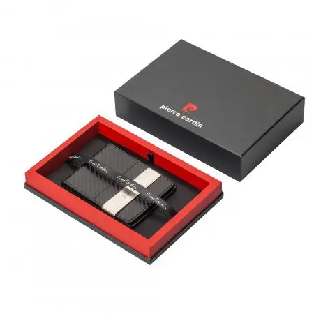 Калъф за документи и карти PIERRE CARDIN карбон с метална щипка за пари - image 3