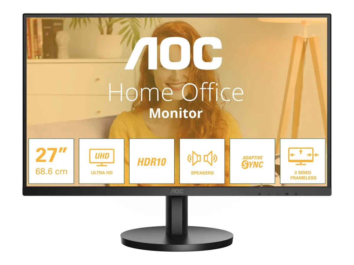 Οθόνη, AOC U27B3A, 27" IPS WLED, 3840x2160@60Hz, 4ms GtG, 350cd m/2, 1000:1, DCR 20M:1, Adaptive Sync, FlickerFree, Low Blue Light, 2Wx2, Tilt