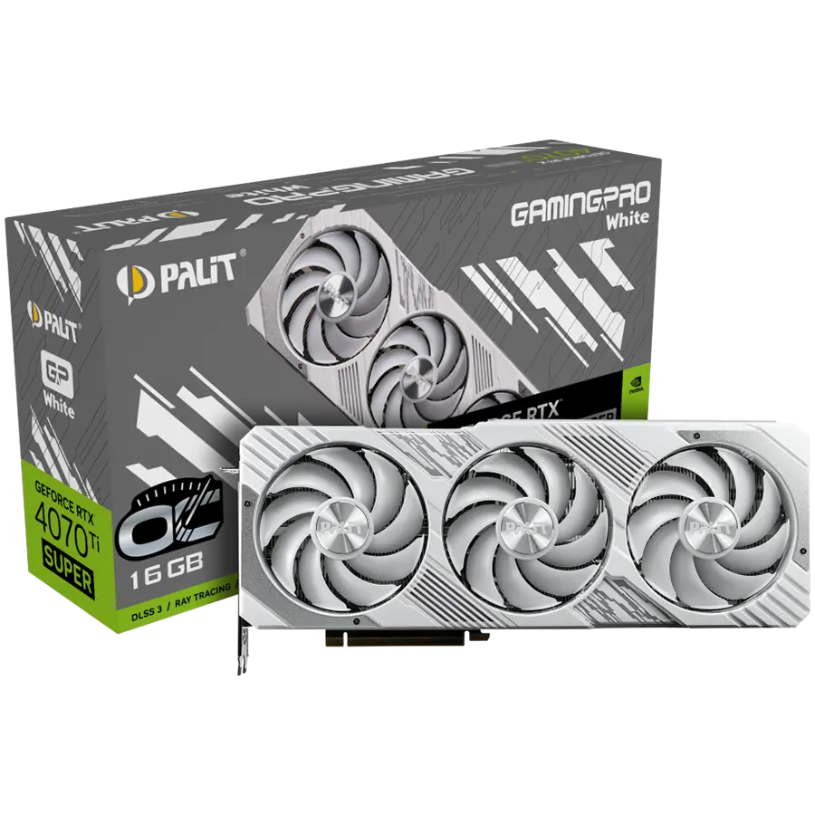 Palit GeForce RTX 4070Ti Super GamingPro White OC 16GB GDDR6X, 256 bit, 2340 Mhz/2655 Mhz, 1x HDMI 2.1a, 3x DP 1.4a, 3 Fan, 1x 16-pin pwr connector, recommended pwr 750W, NED47TST19T2-1043W