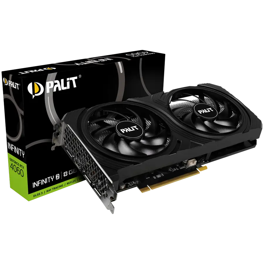 Palit RTX 4060 Infinity 2 8GB GDDR6, 128 bits, 1x HDMI 2.1, 3x DP 1.4a, two fan, 1x 8-pin Power connector, recommended PSU 600W, NE64060019P1-1070L