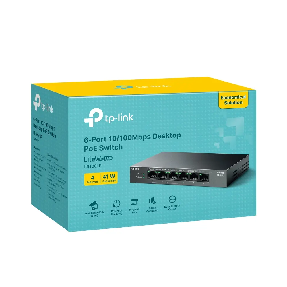 Комутатор TP-Link LS106LP, 6-портов 10/100 Mbps с 4-портов PoE+ - image 2