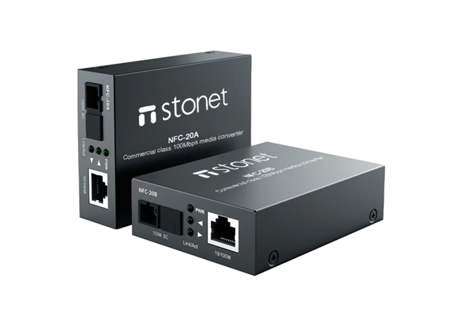 Convertor Stonet NFC-20A, 10/100Mbps RJ45 la fibră optică 100Mbps SM SC, 20km