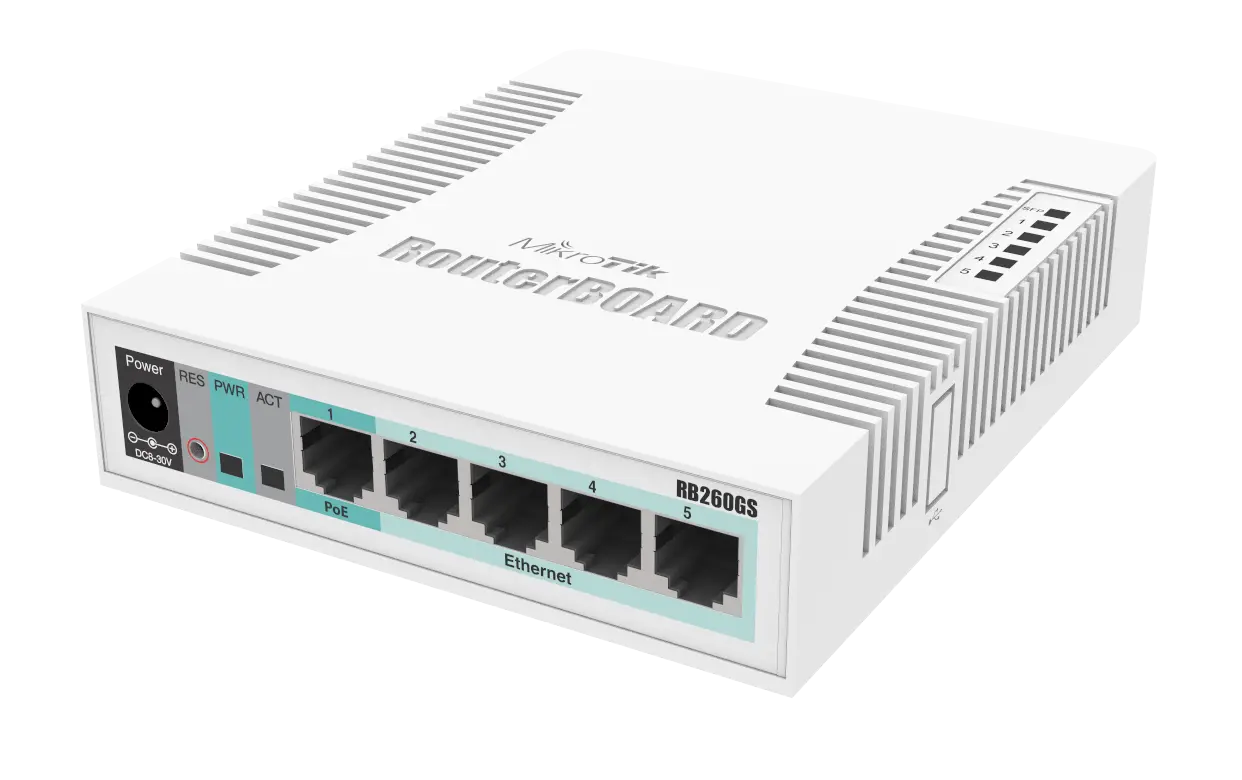 Комутатор MikroTik CSS106-5G-1S, RB260GS, 5xGE, 1xSFP, PoE in, Atheros, SwOS