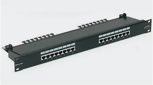 Пач панел Brand-Rex, 16 порта, cat.5e, екраниран, 1U 110 IDC, черен