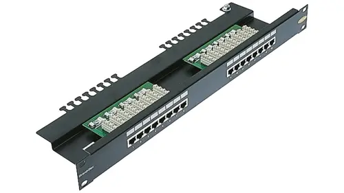 Patch panel Brand-Rex, 16 θύρες, cat.6, θωρακισμένο, 1U LSA IDC 568A/B, μαύρο - 1