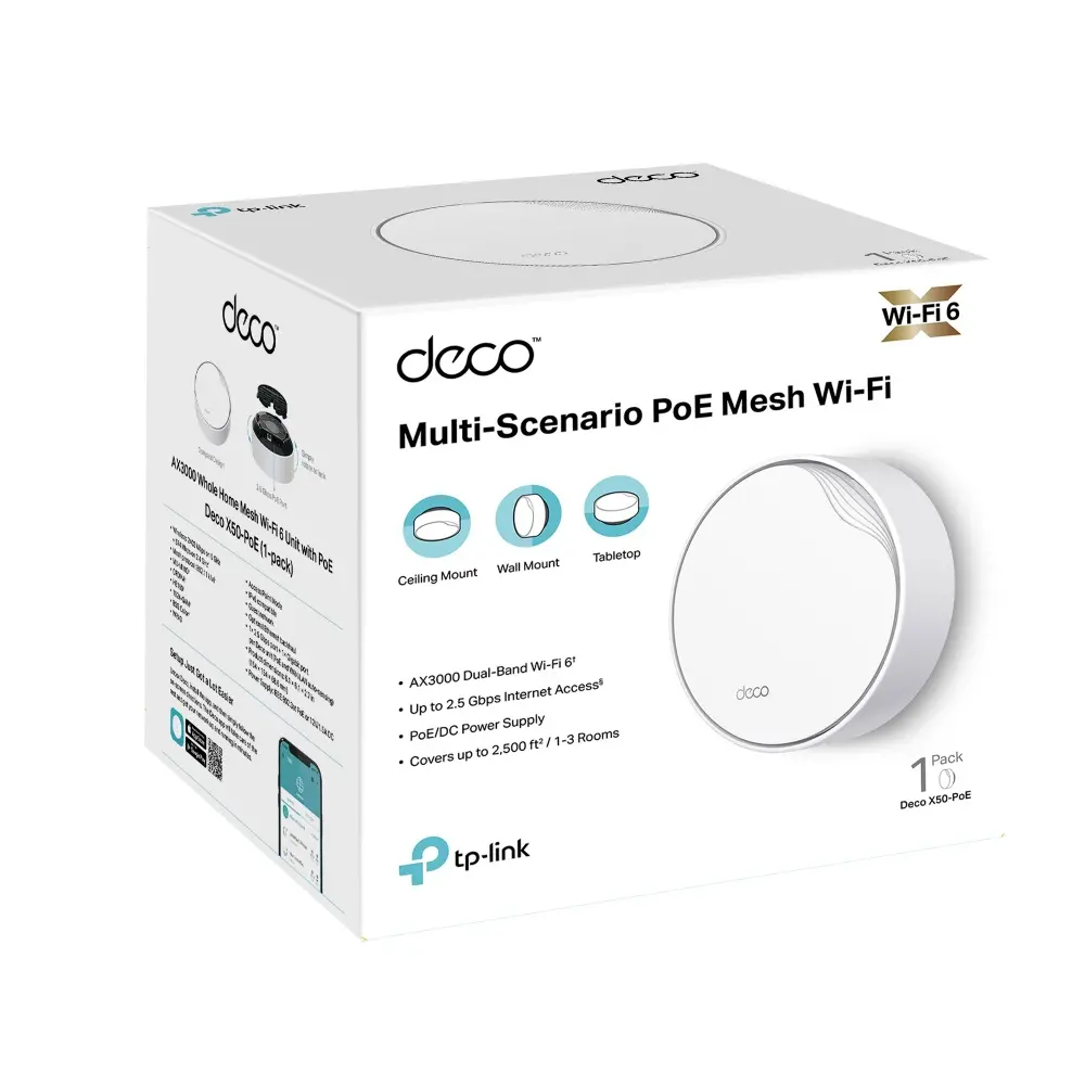 Безжичен рутер TP-LINK Deco X50-PoE, AX3000, 1xGbE, 1x 2.5GbE Wi-Fi 6, PoE - image 2