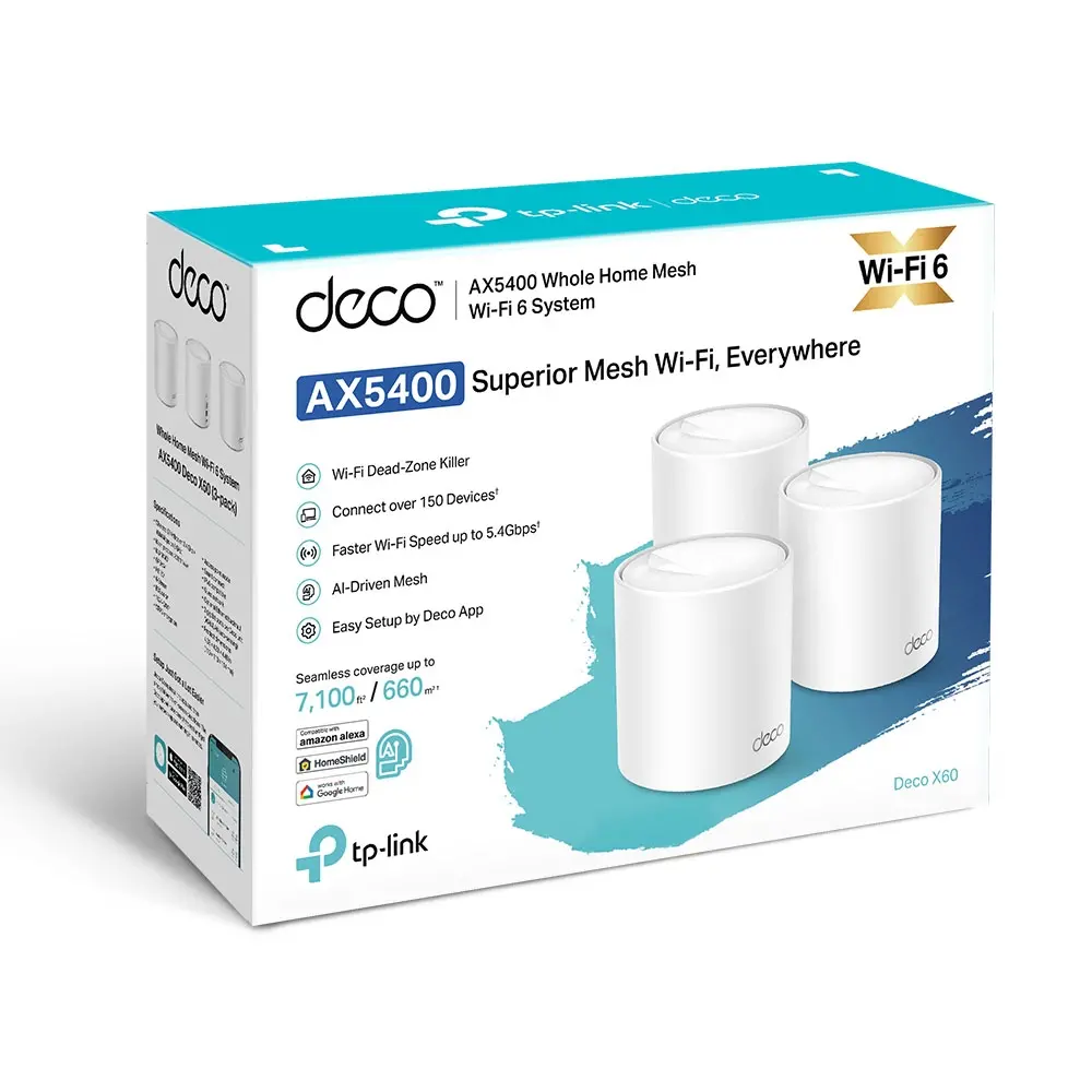 Безжичен рутер TP-LINK Deco X60(3-pack), AX5400, 2xGbE, MU-MIMO, Wi-Fi 6 - image 3