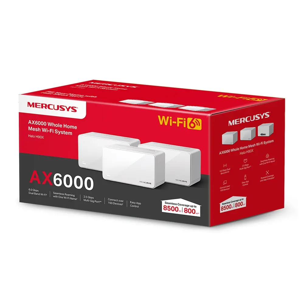 Router wireless Mercusys Halo H90X(3-pack), WiFi 6, AX6000, 1x2.5Gbps, 2xGbE, Mesh - image 2