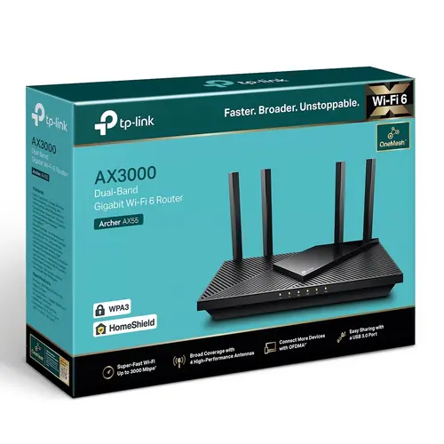 Безжичен рутер TP-LINK Archer AX55, AX3000 Wi-Fi6, 5xGbE, 4x ант. 1xUSB, VPN ser - image 4