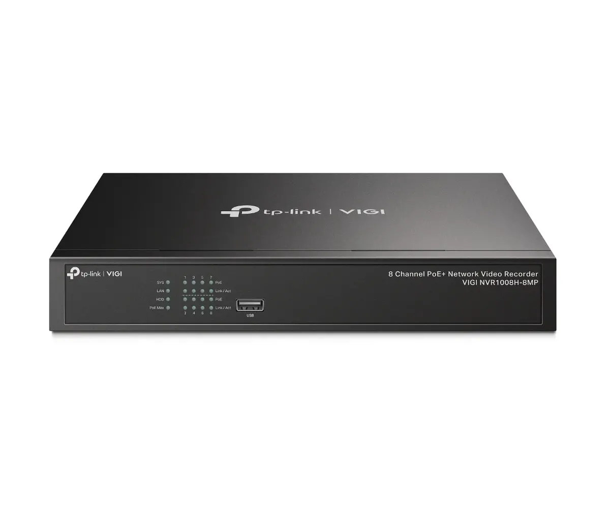 Цифров видеорекордер VIGI NVR1008H-8MP, 8-ch@2MP/4-ch @4MP, H.265+, RJ45, 1xSATA