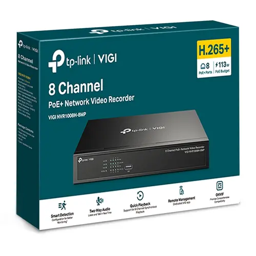 Цифров видеорекордер VIGI NVR1008H-8MP, 8-ch@2MP/4-ch @4MP, H.265+, RJ45, 1xSATA - image 3