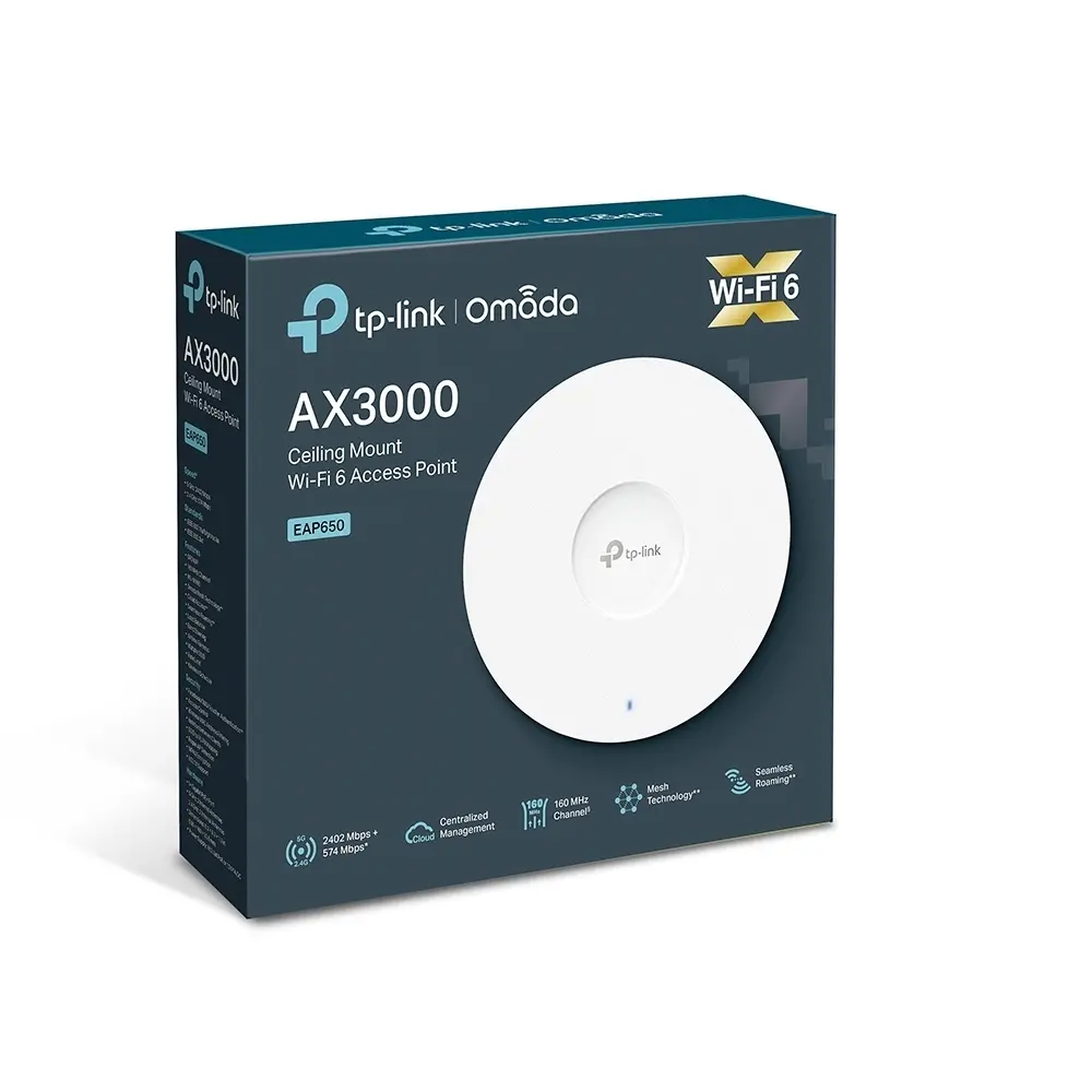 Tочка за достъп TP-LINK EAP650, AX3000, WiFi 6, 1xGbit PoE+ порт, таванен - image 7