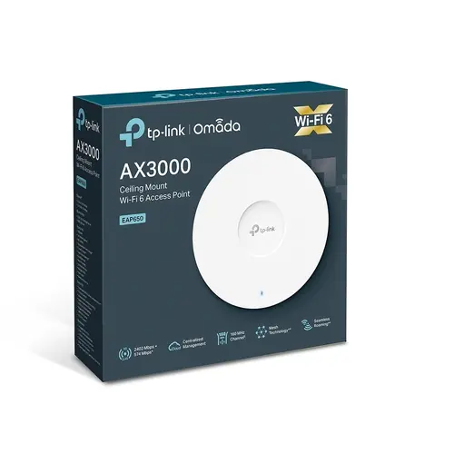 Tочка за достъп TP-LINK EAP650, AX3000, WiFi 6, 1xGbit PoE+ порт, таванен - image 7