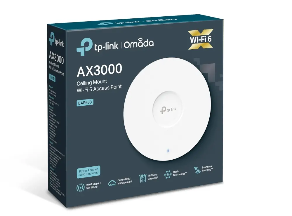 Tочка за достъп TP-LINK EAP653, AX3000, WiFi 6, 1xGbit PoE+ порт, таванен - image 4