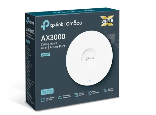 Tочка за достъп TP-LINK EAP653, AX3000, WiFi 6, 1xGbit PoE+ порт, таванен - image 4
