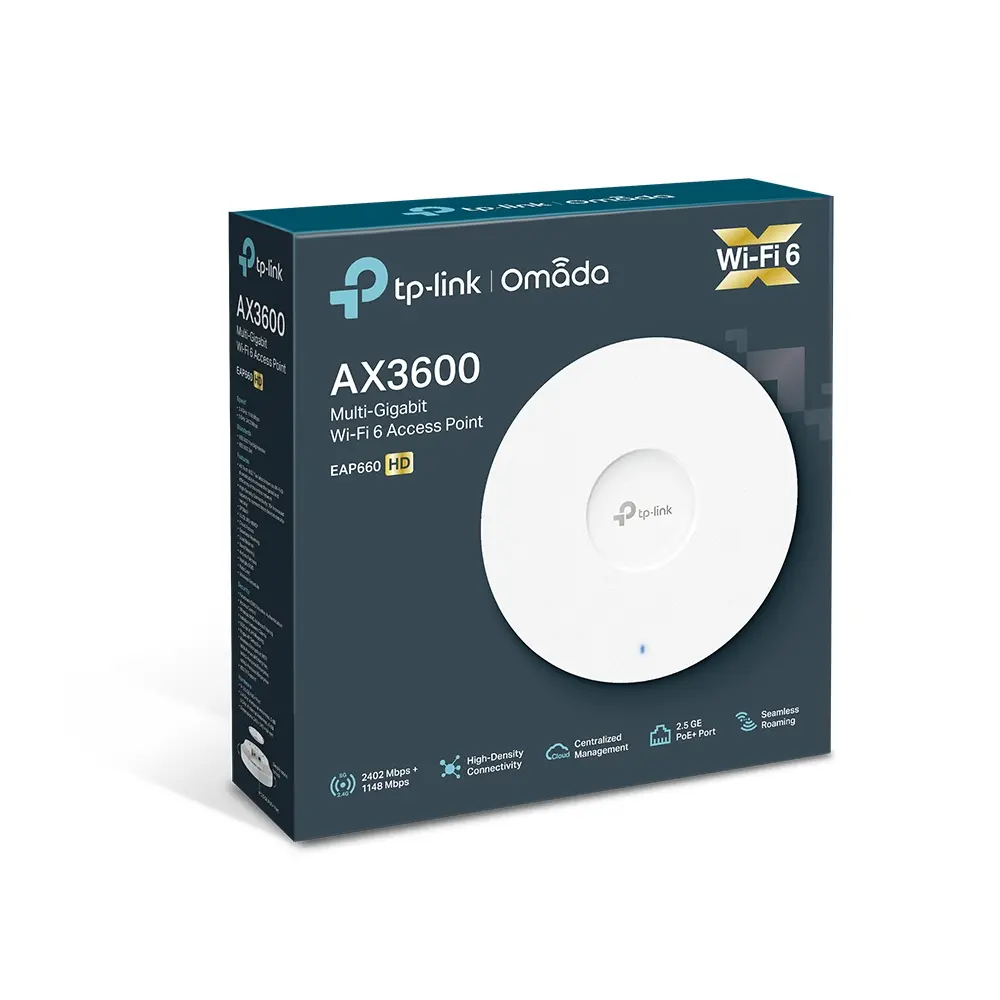 Tочка за достъп TP-LINK EAP660 HD, AX3600, WiFi 6, 1x2.5G PoE порт, таванен - image 4
